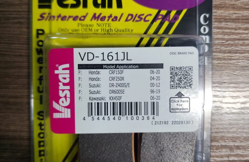 Колодки передние Vesrah VD-161JL (HONDA XR230, XR250, XR400, XR600, CRF230, CRF250, CRF450;  SUZUKI Djebel 250, DR-Z400).