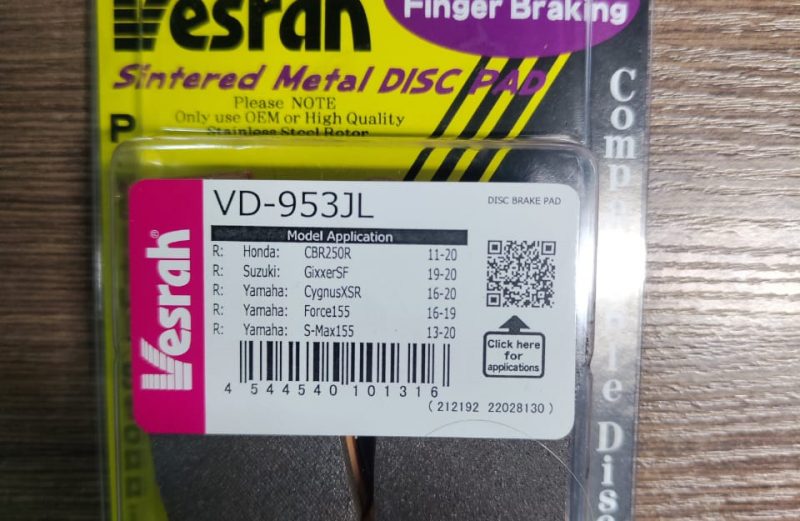 Колодки задние Vesrah VD-953JL (HONDA  CBR250R, CB500, SUZUKI GSX250;  YAMAHA Cygnus Gryphus, Cygnus X SR,  BWs125, X FORCE, Majesty S,  TENERE700, MT-03, FZ10,  TT600R,  XT660R;  BMW F700GS, F800GS, F650 GS, S1000R;  DUCATI Scrambler, Sport S, Sport 1000).