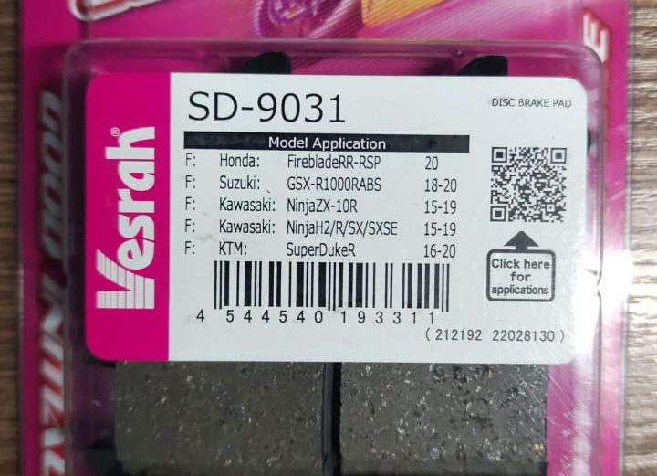 Колодки передние Vesrah SD-9031 (HONDA CB1000, CB1300, CBR1000;   SUZUKI GSX-R600, GSX-R750, GSX-R1000, GSX-S1000, GSX1300;   KAWASAKI ZR1000, ZX1000, ZX1400).