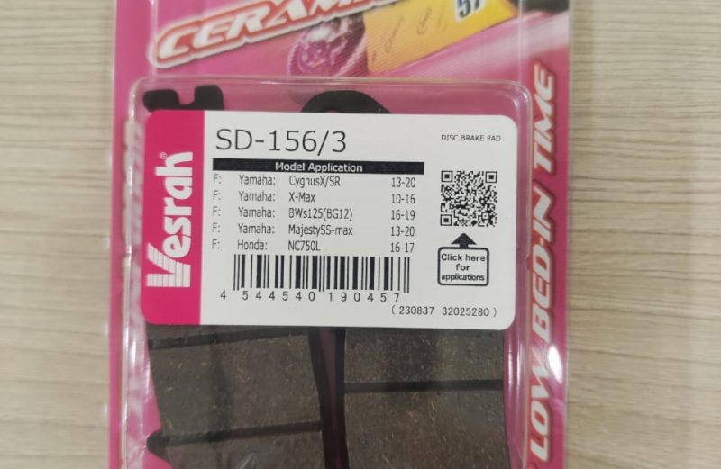 Колодки передние/задние Vesrah SD-156/3 (HONDA Clubman, V Twin Magna, VTR 250, CB400SS, CB400, CL400, Steed 400, Shadow 600, CB750, GL1500, YAMAHA Cygnus Gryphus, Cygnus X, X-MAX, Majesty 125, Majesty 155, BWs125).